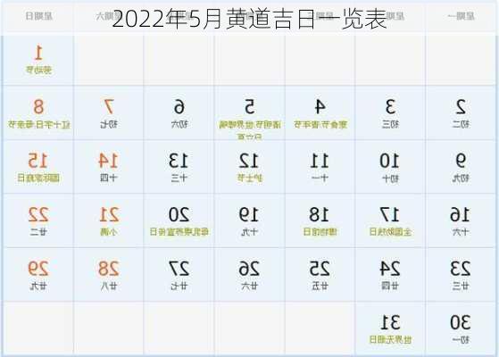 2022年5月黄道吉日一览表