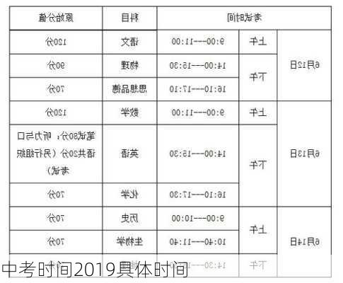 中考时间2019具体时间