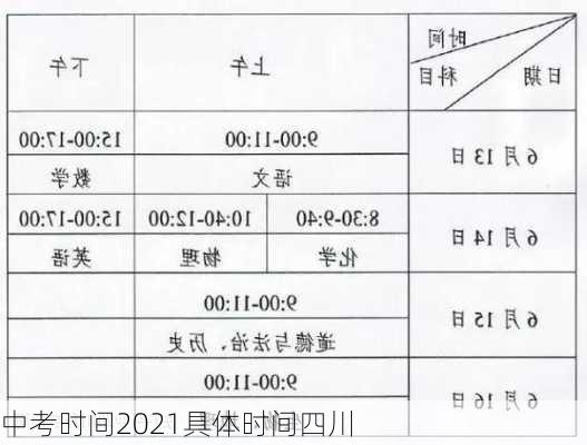 中考时间2021具体时间四川