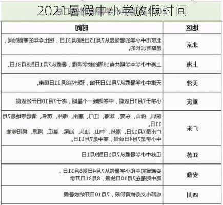 2021暑假中小学放假时间