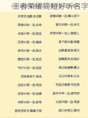 王者荣耀简短好听名字