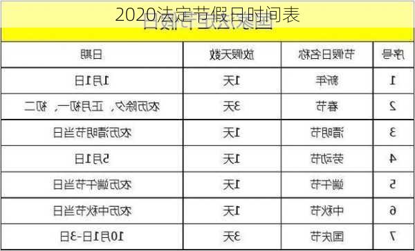 2020法定节假日时间表