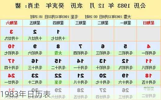 1983年日历表