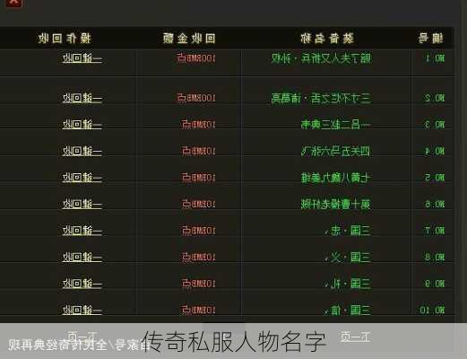 传奇私服人物名字