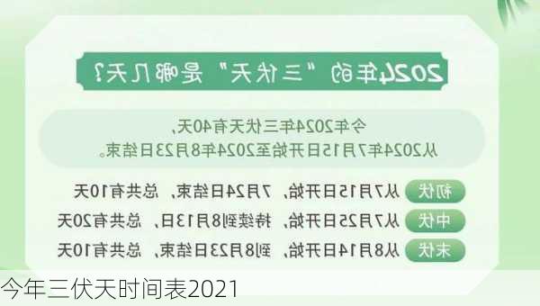 今年三伏天时间表2021